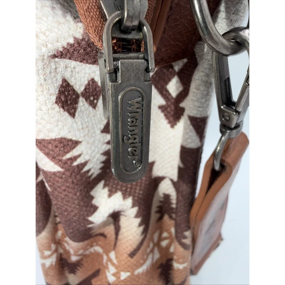 Wrangler Western Aztec Pattern Tote Bag Brown Beige Top Handle & Strap Women - Picture 5 of 16